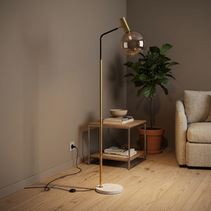 Lámpara de Pie Minimalista de Latón con Base de Mármol, Pantalla Redonda de Vidrio, Altura Ajustable, Fuente de Luz LED 2700K, Blanco Cálido Suave - Product Image 2