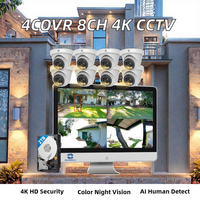 Système de sécurité CCTV 4COVR 8 canaux 4K CMOS avec disque dur 2 To, 8MP PoE IP AI/H.265, audio bidirectionnel, vision nocturne couleur, visualisation via application et détection de mouvement