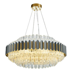 Luminaire suspendu rectangulaire à LED, lustre moderne en cristal rond doré, luminaire suspendu au plafond à LED - Product Image 5