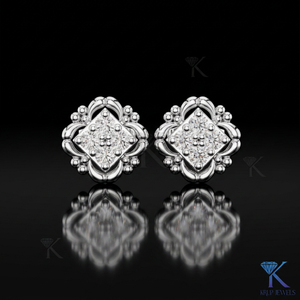Boucles d'oreilles clous classiques vintage ornées de diamants de laboratoire taille brillant, grappe de 4 pierres, en or massif 14K 18K, pour mariage féminin - Product Image 2