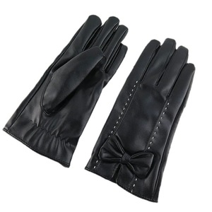 Guantes de Cuero para Mujer, Invierno, Negros, Táctiles, Estilo Dulce, Cálidos, Dedos Completos, con Diseño de Lazo - Product Image 5