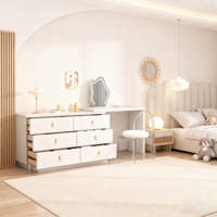 Commode moderne extensible en bois avec 6 tiroirs et miroir sur pied pour chambre d'appartement ou dressing