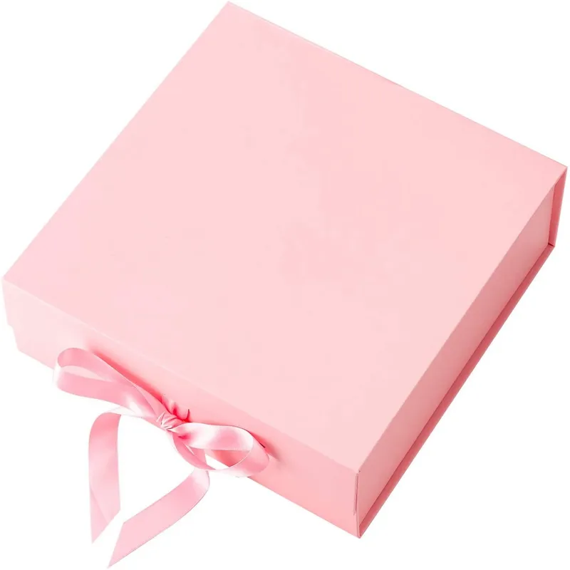 結婚式の花嫁介添人/母の日ギフトセットのために形をしたリボンで結ばれたホットセールの光沢のあるピンクの紙のギフトボックス