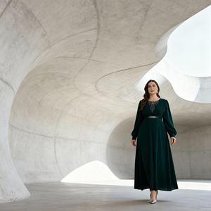 Vestido Abaya de Poliéster con Pedrería Termoadhesiva Personalizada de Primera Calidad para Mujeres Musulmanas, Elegante para Fiestas y Eventos - Product Image 2