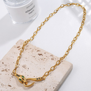 Collar con Cabeza de Serpiente de Aleación de Zinc, Ojos Verdes Dorados, Cadena de Moda, Joyería para Fiestas - Product Image 2