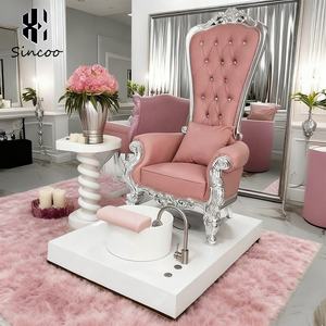 Sincoo European High Quality <b>Pink</b> High Back Queen Massage Foot Pedicure Chair Glass 7-Color LED Lights Spa Nail Salons - Product Image 1