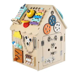 몬테소리 장난감 바쁜 보드 하우스 어린이 학습 나무 바쁜 보드 몬테소리 어린이 학습 생활 기술 교육 장난감 선물