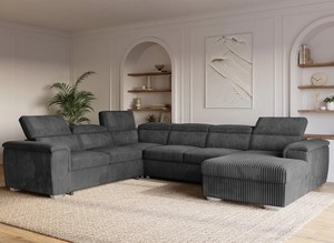 Divano letto estraibile <span class=keywords><strong>a</strong></span> U del produttore 2026 con contenitore e poggiatesta convertibile in velluto <span class=keywords><strong>a</strong></span> coste spesso - Product Image 5