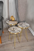 Table basse moderne pour salon, ensemble de meubles avec bordure dorée, durable, facile à assembler, en aggloméré et métal