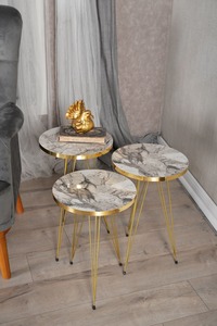 Table basse de salon avec bordure dorée, ensemble de meubles de salon durables, assemblage facile, en aggloméré et métal - Product Image 6