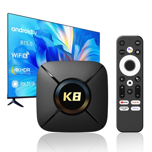 Hk1 K8 Mini Rockchip RK3518 Android 14 Tv Box 2gb Ram 16gb Rom Voice Remote 4k Smart Android Set-Top Box with Rgb Light