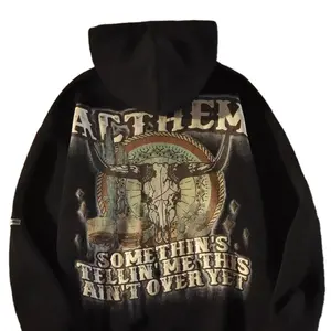 Hiphop plus size men's hoodies for men OEM custom printed men's sweatshirt 100% cotton cow head hooded sweatshirt