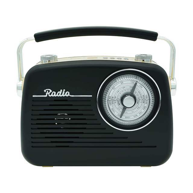 Vintage Portable AM/FM Radio with Handle, LCD Display & Built-In Speaker