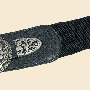<span class=keywords><strong>Ceinture</strong></span> élastique vintage JULUN pour <span class=keywords><strong>femme</strong></span>, style western, avec concho en PU, boucle en alliage, motif floral turquoise, extensible, couleur argent - Product Image 3