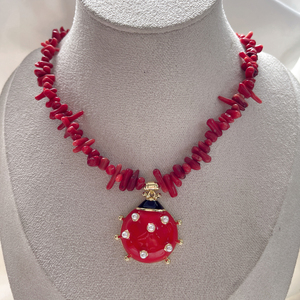 Estate spiaggia naturale gioiello di pietra preziosa di bambù rosso <span class=keywords><strong>collana</strong></span> di corallo <span class=keywords><strong>con</strong></span> <span class=keywords><strong>coccinella</strong></span> ciondolo regalo fortunato bohémien per le donne - Product Image 2