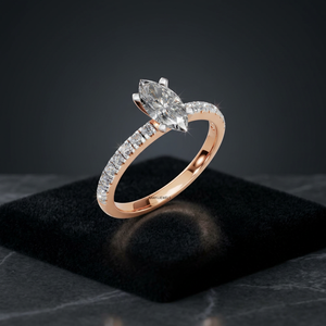 Anillo Solitario Elegante y Clásico con Diamante de Corte Marquesa Cultivado en Laboratorio, Certificado por IGI, Banda Pavé, Oro de 10K, 14K, 18K, Plata 925, 935 - Product Image 1
