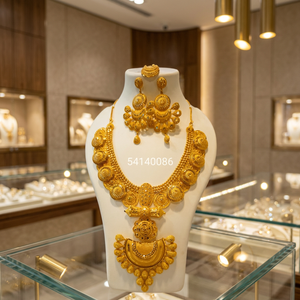 Conjunto de Joyería Étnica Chapada en Oro de 24K, Collar y Aretes, Joyería de Aleación de Moda para Mujer, Diseño Floral - Product Image 4
