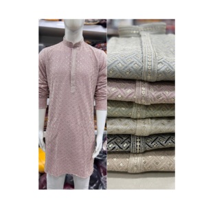 Kurta Pajama de Diseñador para Hombre con Bordado y Lentejuelas en Ambos Lados, Ropa Étnica Informal - Product Image 1