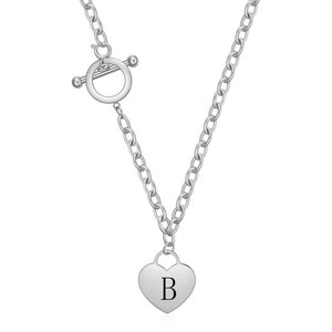 Collier en acier inoxydable en forme de cœur avec pendentif lettre A gravé au laser pour un usage quotidien, cadeau, chaîne de clavicule, fermeture OT - Product Image 2
