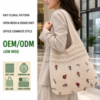 Sac fourre-tout en tricot floral, petit motif floral ajouré, sac à bandoulière pour femme, idéal pour l'été, shopping, logo personnalisé, vente en gros, OEM