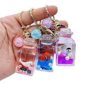 Océan Animal <span class=keywords><strong>Huile</strong></span> Liquide Quicksand Porte-clés Acrylique Été Pentagramme Mer Porte-clés Glitter Flatback Résine Pendentif Charmes Pour Femme - Product Image 4