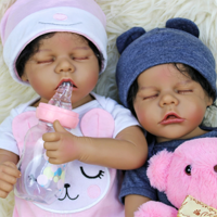 Zwillings-Reborn-Babypuppen 46cm 18 Zoll Afroamerikanische Realistische Neugeborenen-Puppe für Tröstung und Pflege als Geschenk