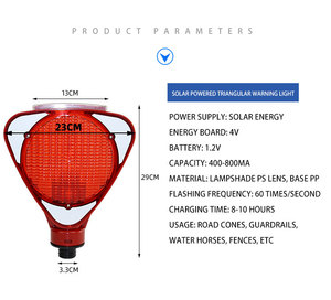 Tùy Chỉnh Màu Đỏ Tam Giác Đèn Flash An Toàn Giao Thông Ánh Sáng Mới Đến Năng Lượng Mặt Trời Powered Nhựa Cảnh Báo Đường Cho Đường Giao Thông Sử Dụng - Product Image 4