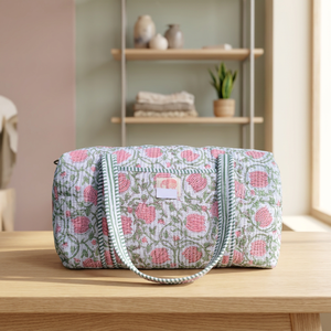 Sacs de voyage matelassés en coton floral de haute qualité, écologiques, grande capacité, couleur unie, avec fermeture éclair, logo personnalisé, imprimé à la main - Product Image 1