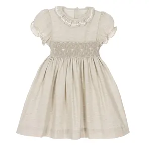 Wholesale Customized Autumn Winter Short Sleeve Smocked O Neck Wedding Dress Children Toddler Girls Dress