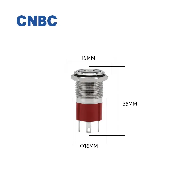 Sakelar Tombol Tekan Logam Baja Tahan Karat Led 1 Tidak Ada Penguncian Otomatis Sementara Tahan Air IP67 10A 16Mm Arus Tinggi dengan Simbol Daya