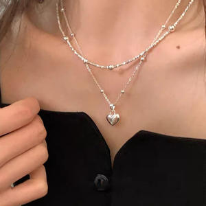 Joyería de moda collar de plata 925 para mujer 18K chapado en oro plata esterlina corazón colgante clavícula cadena collar al por mayor - Product Image 2