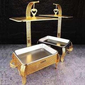 Calentador de Buffet de Lujo con Baño de Oro, Contenedor para Calentar Alimentos, Olla Caliente, Olla para Alcohol, Calentador de Buffet de 5L, Acero Inoxidable, Hierro, 6 - Product Image 1