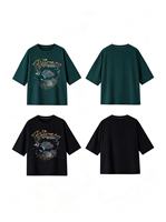 T-shirt imprimé en coton effet polaire vintage, faible MOQ, nouvelle collection, design original, streetwear, col rond, manches courtes