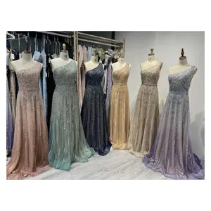 Luxury Sparkly One Shoulder Floor Length Sleeve Mermaid Beading Dress Wedding Evening Party Prom Dress Gown 2023 Hot Sale
