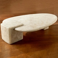 Table basse ovale irrégulière moderne en onyx blanc, table centrale en pierre naturelle massif pour salon, villa, appartement