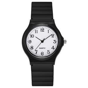 Montre à quartz unisexe, cadran analogique, bracelet en silicone, boîtier rond, mode minimaliste, cadran blanc, bracelet noir, 36 mm - Product Image 1