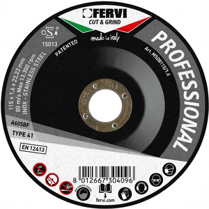 Disque de meulage professionnel Fervi 115x1x22.23mm pour couper et meuler l'acier inoxydable - Product Image 1