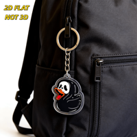 Porte-clés en acrylique Ghost Duck, canard en caoutchouc noir avec visage et bec orange, breloque transparente double face