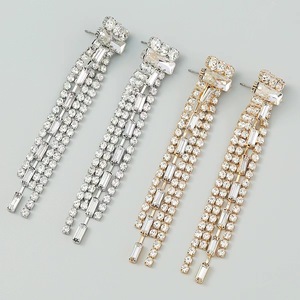 클로 체인 합금 크리스탈 풀 다이아몬드 스터드 귀걸이 빛나는 긴 술 귀걸이 여성 유럽 미국 결혼식 - Product Image 3