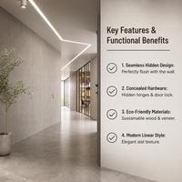 Porte invisible minimaliste italienne sans cadre à lattes verticales en bois avec charnière dissimulée pour villa, salon et chambre