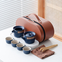 Service à thé de voyage rapide 1 pot 4 tasses, style paysage vintage, de luxe léger, monté sur support de voiture, portable pour la préparation du thé en extérieur, cadeau souvenir