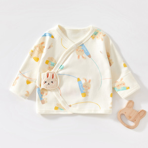 Camiseta de bebé de algodón puro con espalda media cubierta, 0-3 meses, primavera-otoño, estilo túnica, unisex, tejida - Product Image 1
