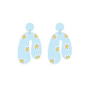 Orecchini dipinti PENDIENTE Orecchini pendenti con disegno floreale blu per gioielli da donna alla moda - Product Image 1