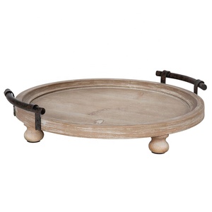 Plateau <span class=keywords><strong>de</strong></span> service rustique écologique en bois <span class=keywords><strong>de</strong></span> 15 pouces avec pieds, poignées en métal, fait à la main, décoratif, rangement, salle <span class=keywords><strong>de</strong></span> bain, salon - Product Image 1