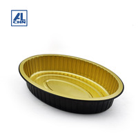 ALCHN Contenant ovale en aluminium de 1250 ml, qualité alimentaire, compatible four, recyclable, plateau de cuisson doré pour gâteaux, barbecue, plats à emporter, barquette jetable