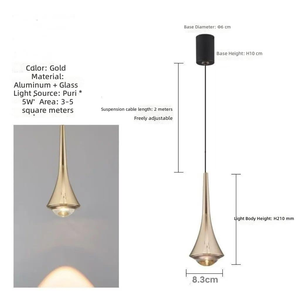Lámpara Colgante LED Moderna, Delgada y Larga, Altura Ajustable, Alto CRI 90, para Dormitorio, Mesita de Noche, Bar, Restaurante, Aluminio - Product Image 6