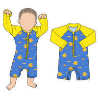 Maillot de bain pour bébé garçon Little Glow Kid Factory, vente directe, été, plage, fermeture éclair avant, manches longues, boutons pression, short de bain