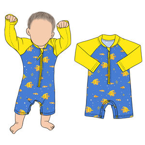 بيع مباشر من المصنع: ملابس سباحة صيفية للأولاد الصغار بسحاب أمامي وأكمام طويلة وأزرار كبس وشورت - Product Image 6