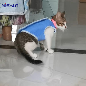 Yishun Gilet rafraîchissant pour animaux de compagnie, pour chats et chiens, été, refroidissement rapide, bleu, en polyester, design simple, couleur unie, vêtements pour animaux - Product Image 3