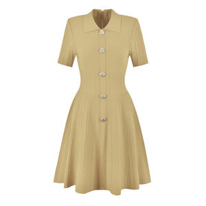 Nuovo arrivo stile di moda primavera da <span class=keywords><strong>donna</strong></span> con collo basso monopetto a maniche corte a maglia a-linea in tinta unita <span class=keywords><strong>Mini</strong></span> abito - Product Image 4